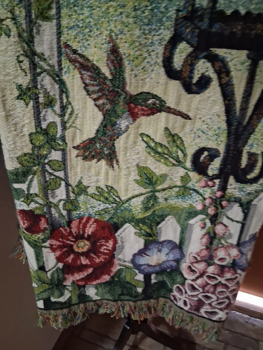 Hummingbird Tapestry Throw W/ Few Snags
